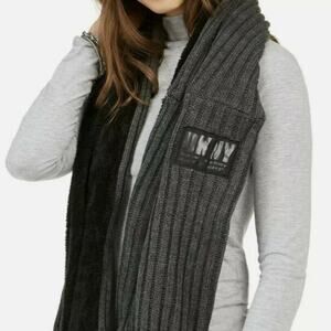 DKNY Fleece-Lined Black Knit Infinity Scarf Length 29in